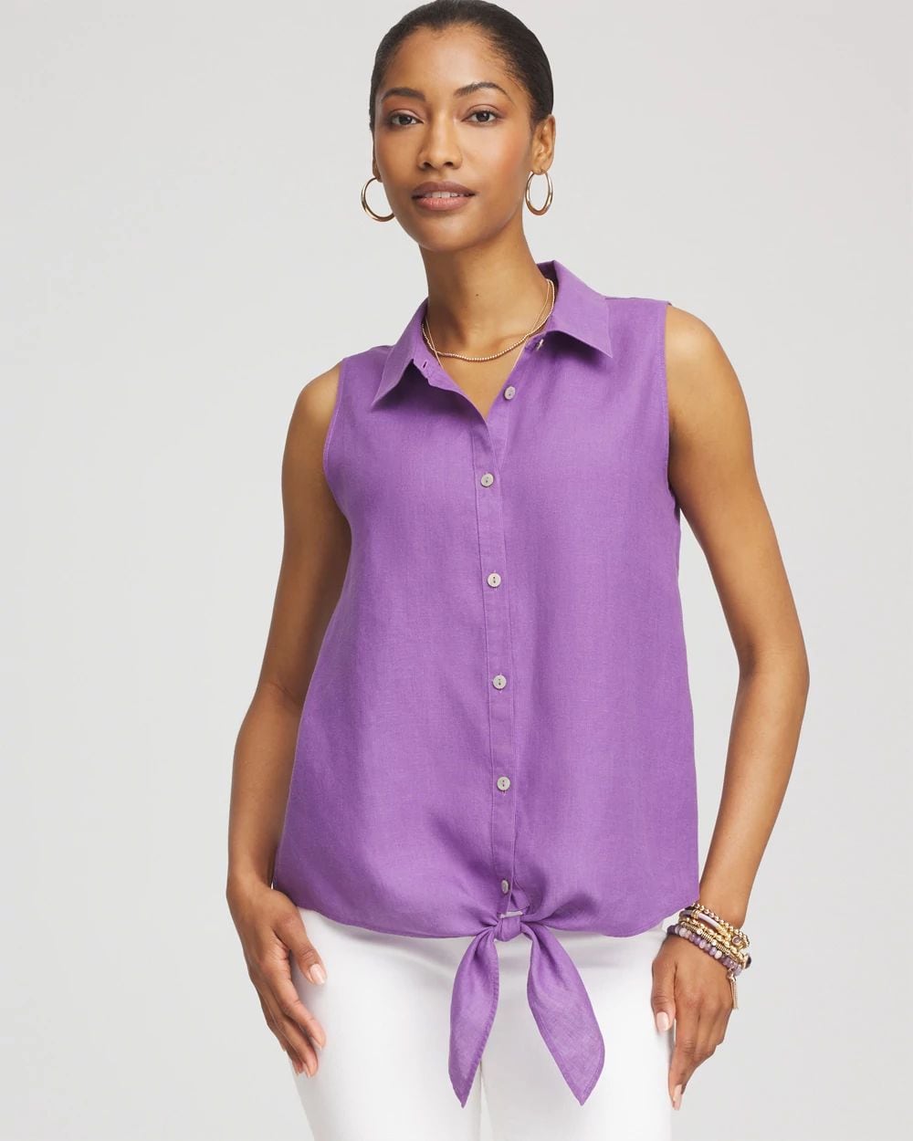 No Iron™ Linen Tie-Front Sleeveless Shirt | Chico's